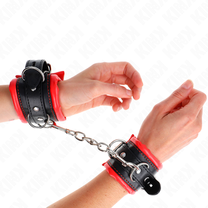 KINK - SCHWERE HANDGELENKSFESSELN MIT ROTEM PELZFUTTER, VERSTELLBAR 20-30 CM X 6 CM - Sexotim