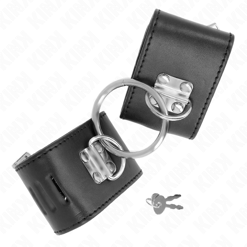 KINK - FESTE HANDGELENKFESSELN MIT RING UND VORHÄNGESCHLOSS VERSCHLUSS SCHWARZ VERSTELLBAR 16-23 CM X 5,5 CM - Sexotim