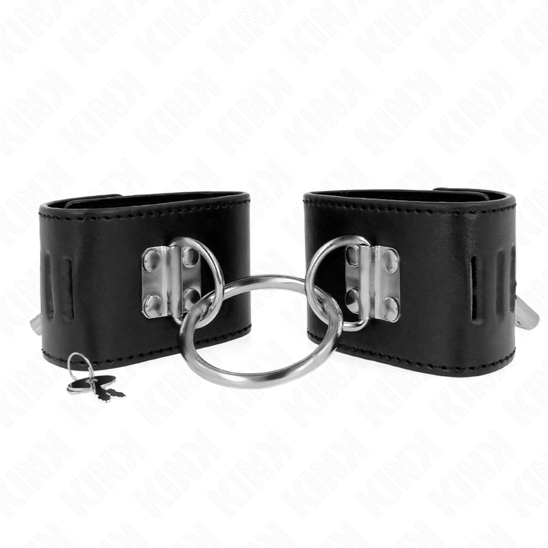 KINK - FESTE HANDGELENKFESSELN MIT RING UND VORHÄNGESCHLOSS VERSCHLUSS SCHWARZ VERSTELLBAR 16-23 CM X 5,5 CM - Sexotim