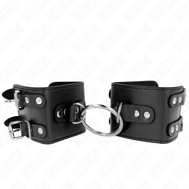 KINK - FESTE HANDGELENKFESSELN MIT RING UND NIETEN VERSTELLBAR SCHWARZ 17-22 CM X 6,5 CM - Sexotim