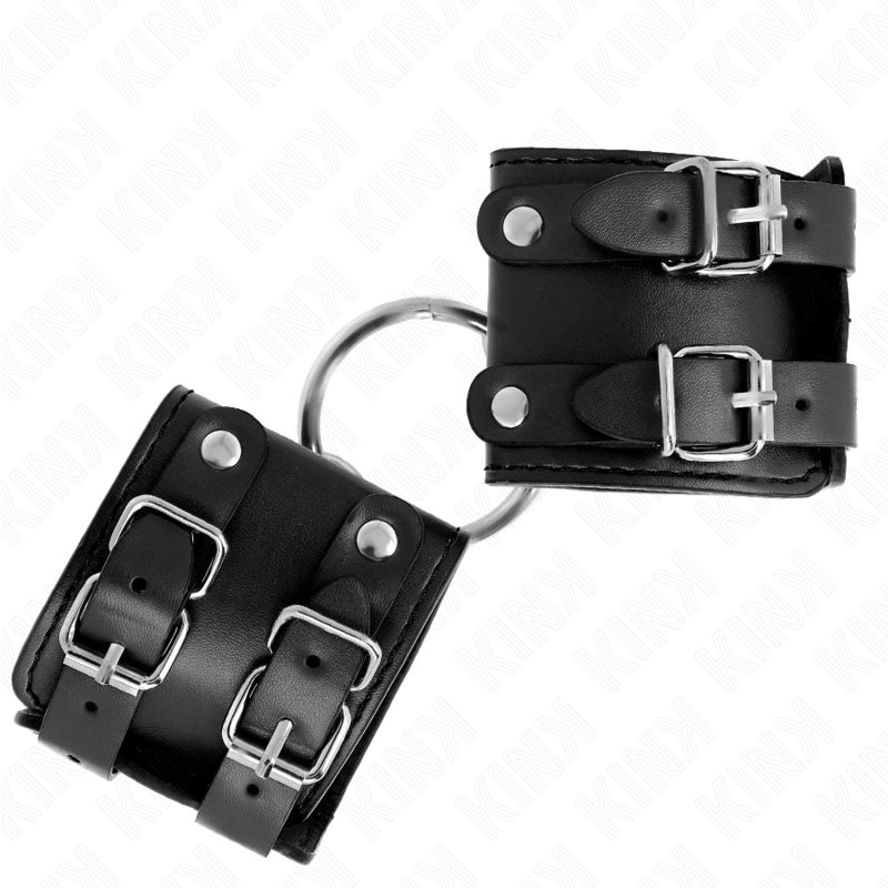 KINK - FESTE HANDGELENKFESSELN MIT RING UND NIETEN VERSTELLBAR SCHWARZ 17-22 CM X 6,5 CM - Sexotim