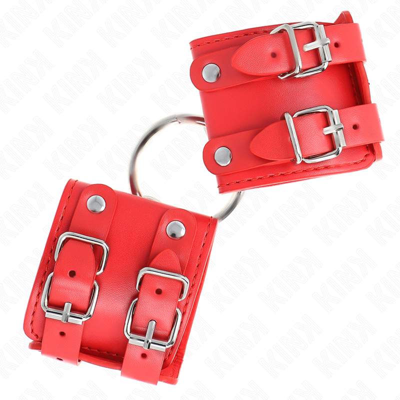 KINK - FESTE HANDGELENKFESSELN MIT RING UND NIETEN VERSTELLBAR ROT 17-22 CM X 6,5 CM - Sexotim
