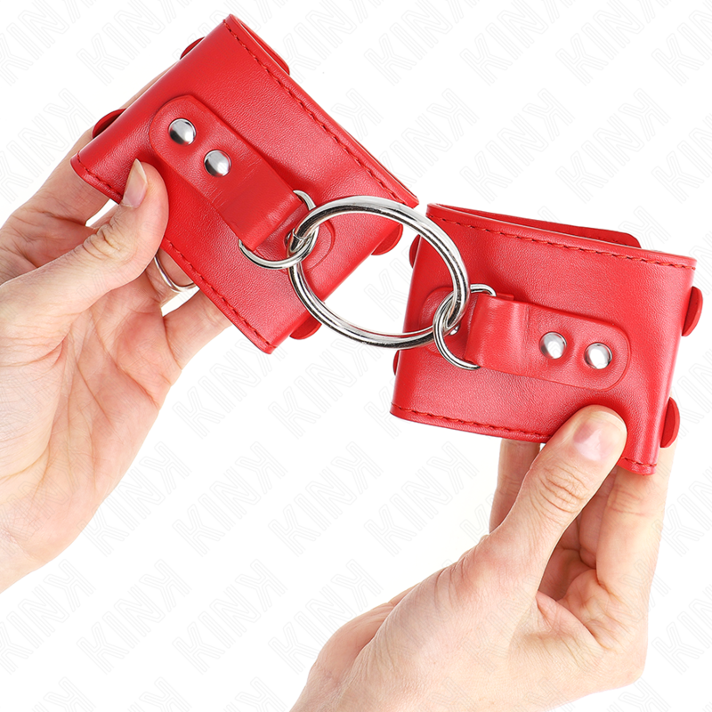 KINK - FESTE HANDGELENKFESSELN MIT RING UND NIETEN VERSTELLBAR ROT 17-22 CM X 6,5 CM - Sexotim