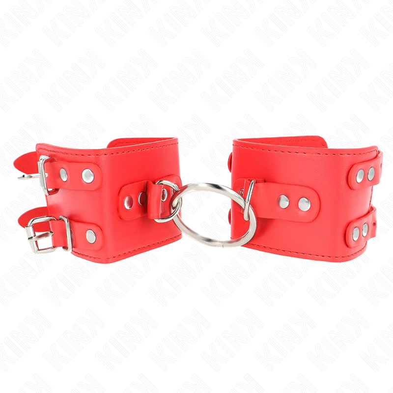 KINK - FESTE HANDGELENKFESSELN MIT RING UND NIETEN VERSTELLBAR ROT 17-22 CM X 6,5 CM - Sexotim