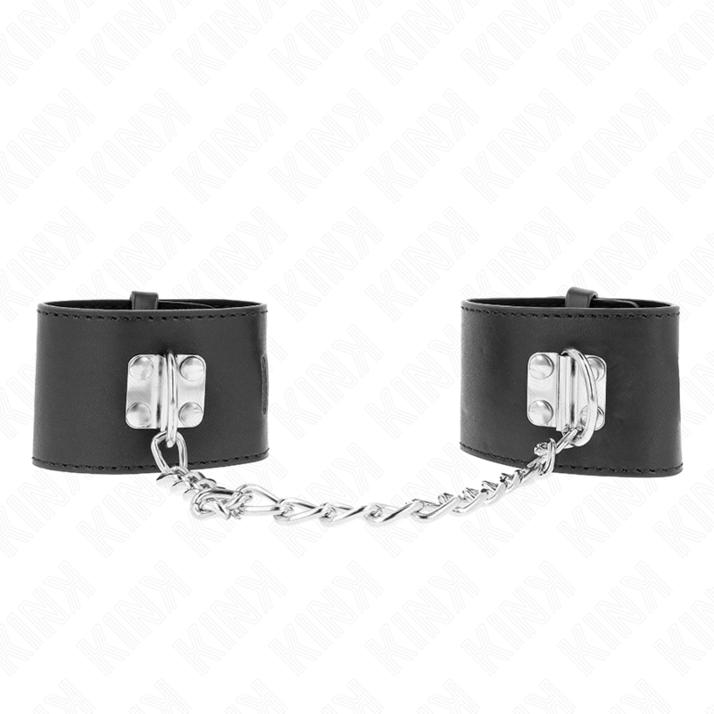 KINK - FESTE HANDGELENKFESSELN MIT KETTE 30 CM UND VORHÄNGESCHLOSS VERSCHLUSS SCHWARZ VERSTELLBAR 16-23 CM X 5,5 CM - Sexotim