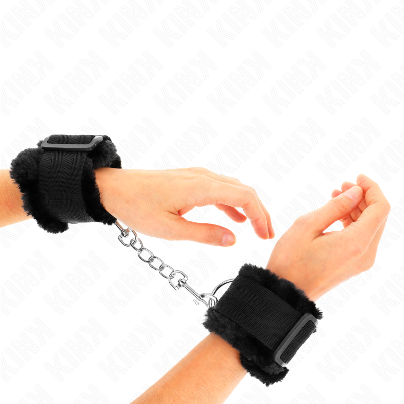 KINK - PELZGEFÜTTERTE HANDGELENKFESSELN SCHWARZ VERSTELLBAR 17-31 CM X 7 CM - Sexotim