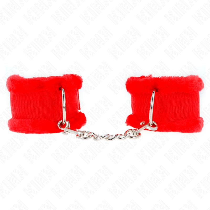 KINK - PELZGEFÜTTERTE HANDGELENKFESSELN ROT VERSTELLBAR 17-31 CM X 7 CM - Sexotim