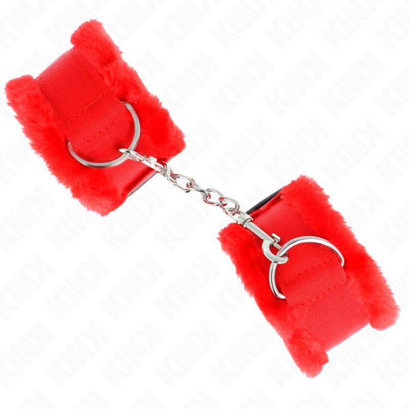 KINK - PELZGEFÜTTERTE HANDGELENKFESSELN ROT VERSTELLBAR 17-31 CM X 7 CM - Sexotim