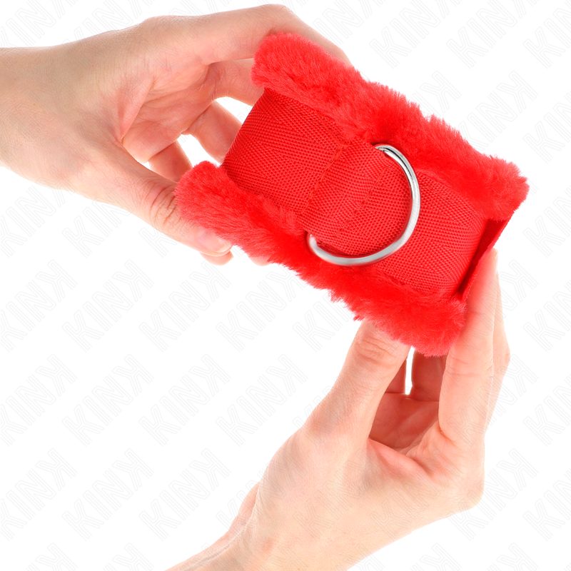 KINK - PELZGEFÜTTERTE HANDGELENKFESSELN ROT VERSTELLBAR 17-31 CM X 7 CM - Sexotim