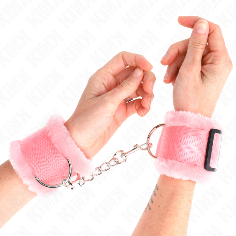 KINK - PELZGEFÜTTERTE HANDGELENKFESSELN ROSA VERSTELLBAR 17-31 CM X 7 CM - Sexotim