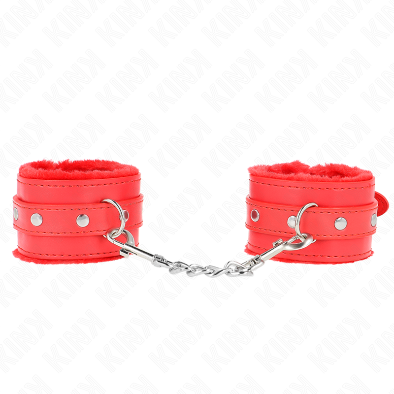 KINK - PREMIUM PELZGEFÜTTERTE HANDGELENKFESSELN ROT MIT ROTEM GÜRTEL VERSTELLBAR 17-29 CM X 6 CM - Sexotim
