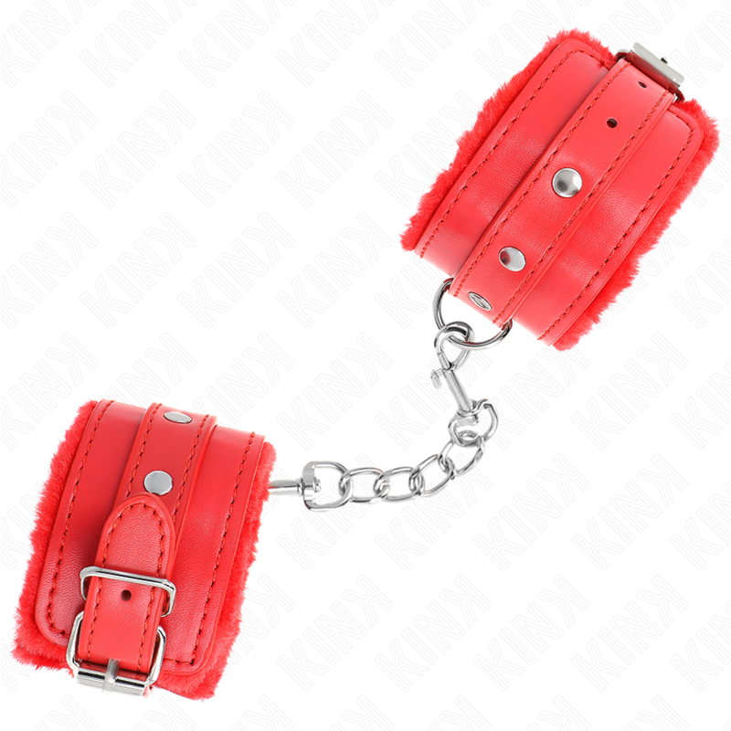 KINK - PREMIUM PELZGEFÜTTERTE HANDGELENKFESSELN ROT MIT ROTEM GÜRTEL VERSTELLBAR 17-29 CM X 6 CM - Sexotim