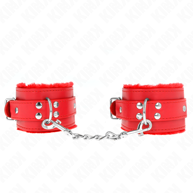 KINK - PELZGEFÜTTERTE HANDGELENKFESSELN ROT MIT ROTEM GÜRTEL VERSTELLBAR 17-29 CM X 6 CM - Sexotim