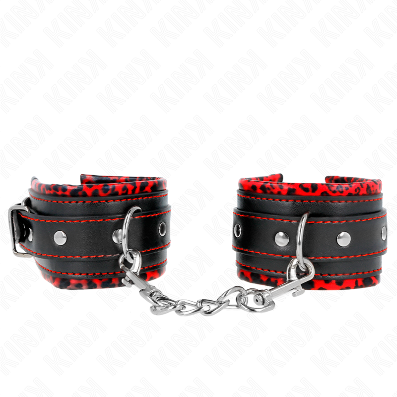 KINK - PELZGEFÜTTERTE HANDGELENKFESSELN ROT/SCHWARZ VERSTELLBAR 17-29 CM X 6 CM - Sexotim