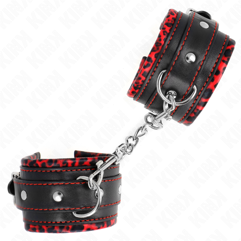 KINK - PELZGEFÜTTERTE HANDGELENKFESSELN ROT/SCHWARZ VERSTELLBAR 17-29 CM X 6 CM - Sexotim
