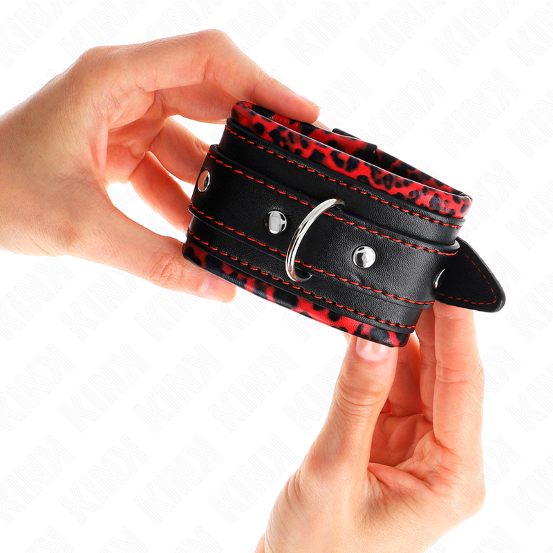 KINK - PELZGEFÜTTERTE HANDGELENKFESSELN ROT/SCHWARZ VERSTELLBAR 17-29 CM X 6 CM - Sexotim