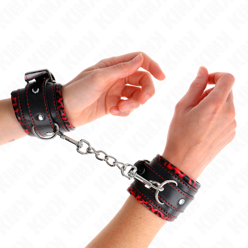 KINK - PELZGEFÜTTERTE HANDGELENKFESSELN ROT/SCHWARZ VERSTELLBAR 17-29 CM X 6 CM - Sexotim