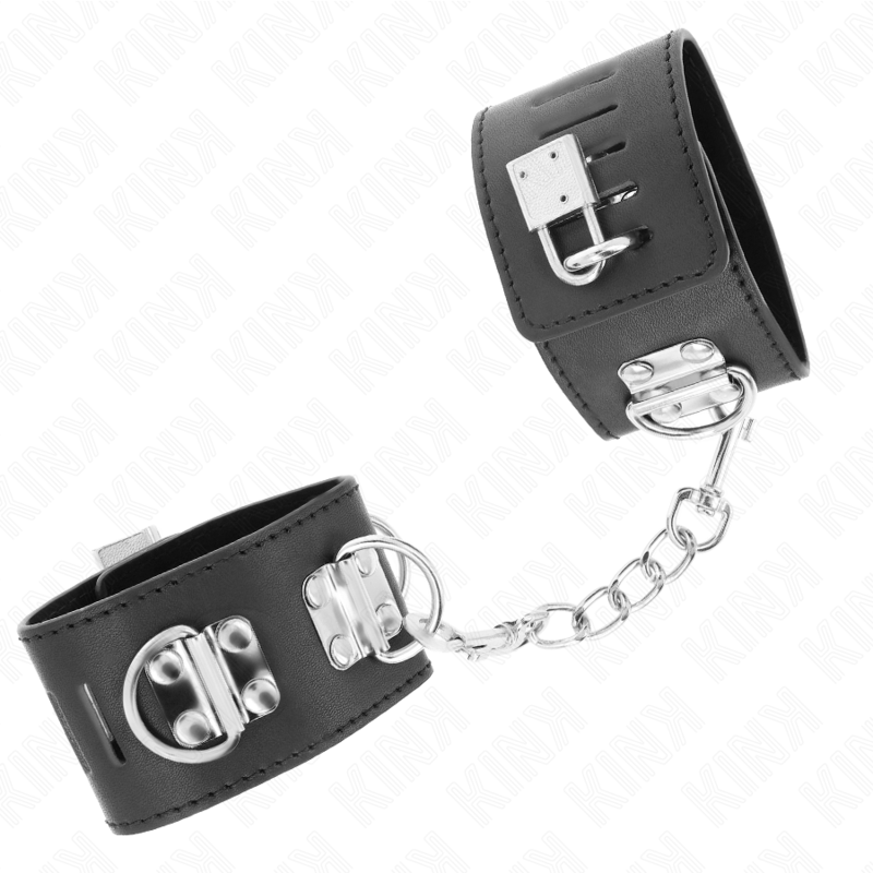 KINK - MULTIPOSITION HANDGELENKFESSELN MIT VORHÄNGESCHLOSS VERSCHLUSS SCHWARZ VERSTELLBAR 16-23 CM X 5,5 CM - Sexotim
