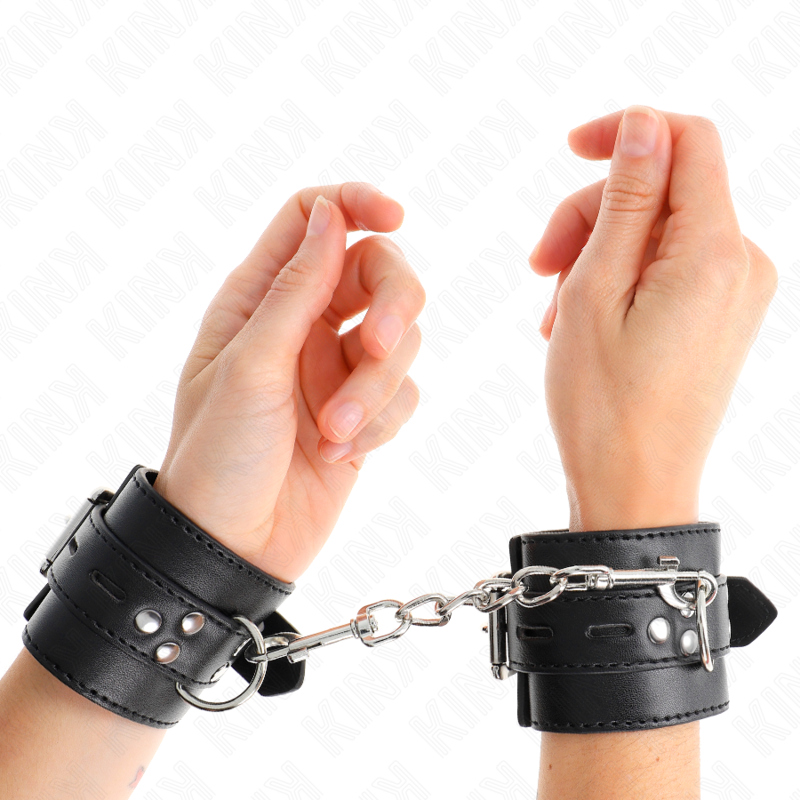 KINK - HANDGELENKFESSELN SCHWARZ MIT SCHWARZEM GÜRTEL VERSTELLBAR 17-28 CM X 6 CM - Sexotim