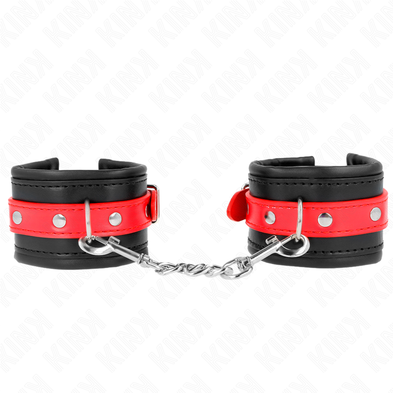 KINK - HANDGELENKFESSELN SCHWARZ MIT ROTEM GÜRTEL VERSTELLBAR 17-28 CM X 6 CM - Sexotim