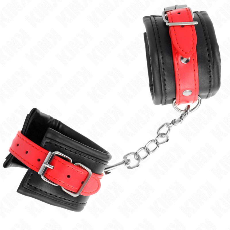 KINK - HANDGELENKFESSELN SCHWARZ MIT ROTEM GÜRTEL VERSTELLBAR 17-28 CM X 6 CM - Sexotim