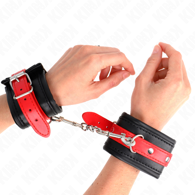 KINK - HANDGELENKFESSELN SCHWARZ MIT ROTEM GÜRTEL VERSTELLBAR 17-28 CM X 6 CM - Sexotim