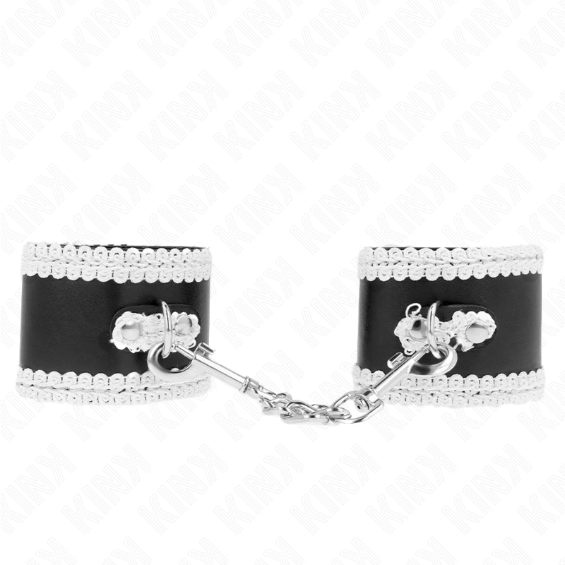 KINK - SCHWARZE HANDGELENKFESSELN MIT WEISSER DEKORIERTER SPITZE, VERSTELLBAR 20-23 CM X 5,5 CM - Sexotim