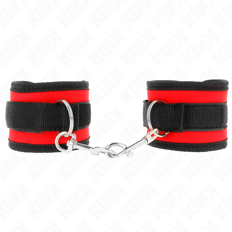 KINK - NYLON BIND-HANDHANDFESSELN MIT KLETTVERSCHLUSS ROT-SCHWARZ MODELL 2 VERSTELLBAR 18-35 CM X 6 CM - Sexotim