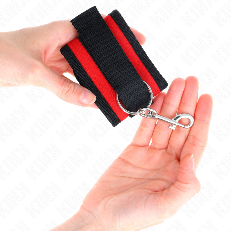 KINK - NYLON BIND-HANDHANDFESSELN MIT KLETTVERSCHLUSS ROT-SCHWARZ MODELL 2 VERSTELLBAR 18-35 CM X 6 CM - Sexotim