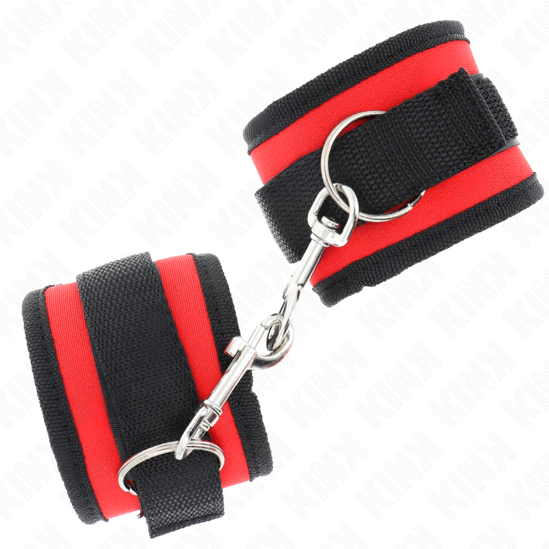 KINK - NYLON BIND-HANDHANDFESSELN MIT KLETTVERSCHLUSS ROT-SCHWARZ MODELL 2 VERSTELLBAR 18-35 CM X 6 CM - Sexotim
