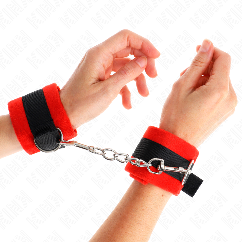 KINK - BEGINNER PELZHANDMANSCHETTEN SCHWARZ-ROT 30 X 7 CM - Sexotim