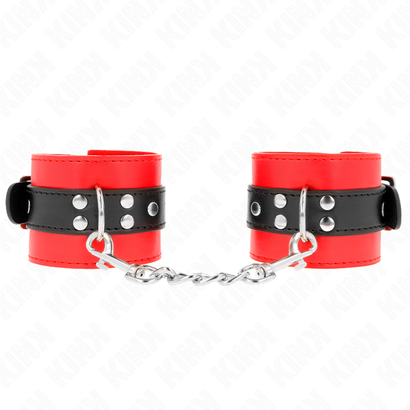KINK - HANDGELENKFESSELN ROT MIT SCHWARZEM GÜRTEL VERSTELLBAR 17-28 CM X 6 CM - Sexotim