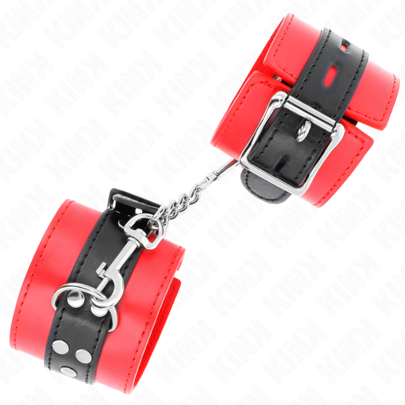 KINK - HANDGELENKFESSELN ROT MIT SCHWARZEM GÜRTEL VERSTELLBAR 17-28 CM X 6 CM - Sexotim