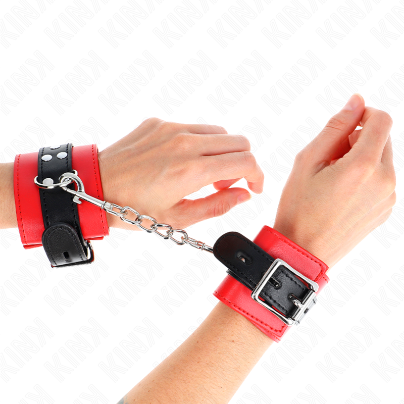 KINK - HANDGELENKFESSELN ROT MIT SCHWARZEM GÜRTEL VERSTELLBAR 17-28 CM X 6 CM - Sexotim