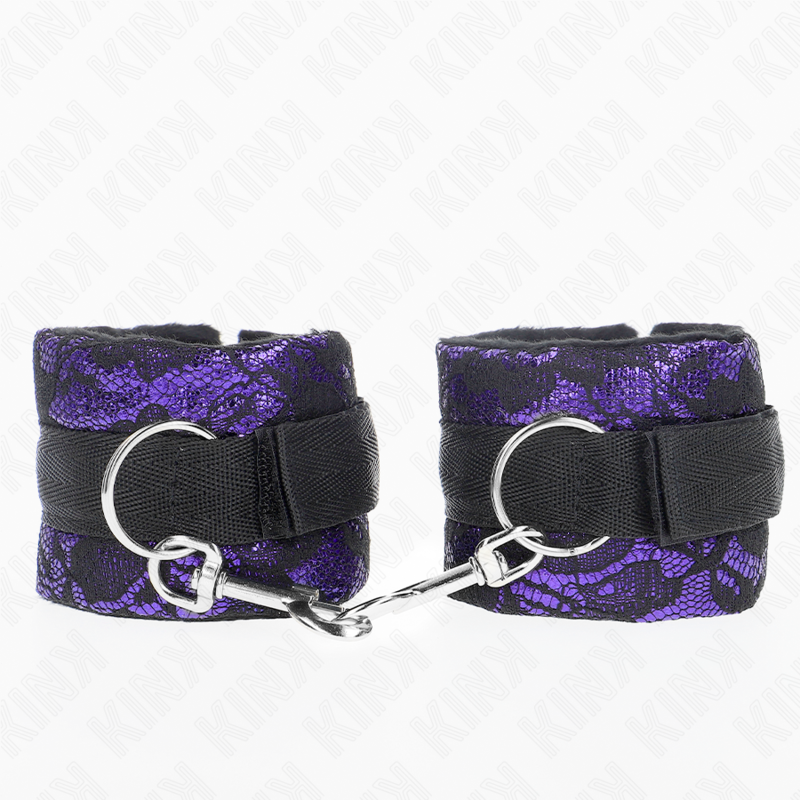 KINK - KURZE HANDGELENKSFESSELN AUS SAMTSPITZE UND NYLONBINDUNG LILA/SCHWARZ 23 X 6,5 CM - Sexotim