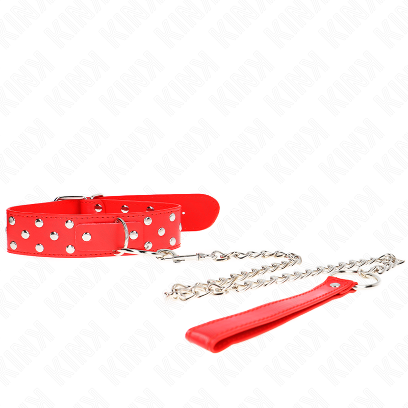 KINK - RING NIETEN BAND HALSKETTE MIT GÜRTEL 65 CM ROT VERSTELLBAR 36-50 CM X 3,8 CM - Sexotim