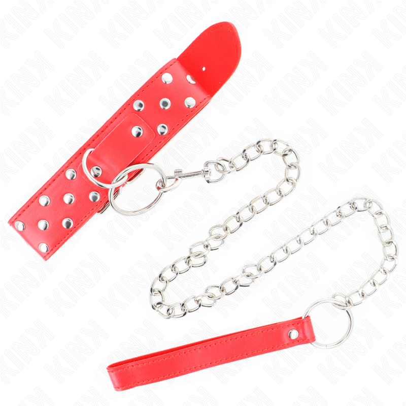 KINK - RING NIETEN BAND HALSKETTE MIT GÜRTEL 65 CM ROT VERSTELLBAR 36-50 CM X 3,8 CM - Sexotim