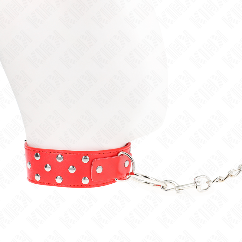 KINK - RING NIETEN BAND HALSKETTE MIT GÜRTEL 65 CM ROT VERSTELLBAR 36-50 CM X 3,8 CM - Sexotim