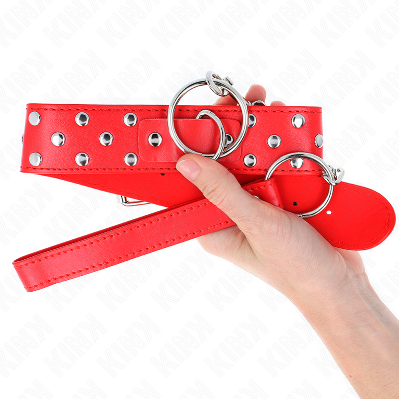 KINK - RING NIETEN BAND HALSKETTE MIT GÜRTEL 65 CM ROT VERSTELLBAR 36-50 CM X 3,8 CM - Sexotim