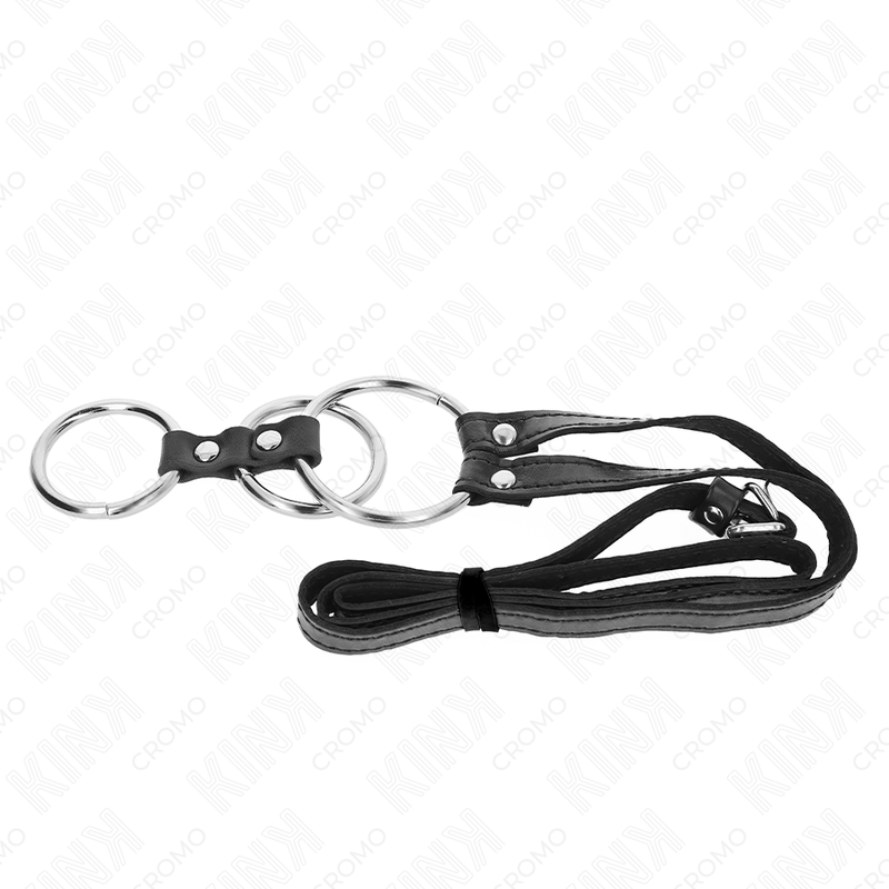 KINK - DREIFACH METALL PENISRING 3,8 CM BIS 5 CM MIT LEDERGURTE 112 CM - Sexotim
