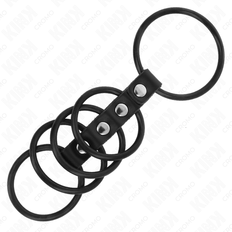 KINK - 5 PENISRINGE AUS SILIKON 3,8 CM BIS 4,8 CM DURCH LEDER VERBUNDEN - Sexotim
