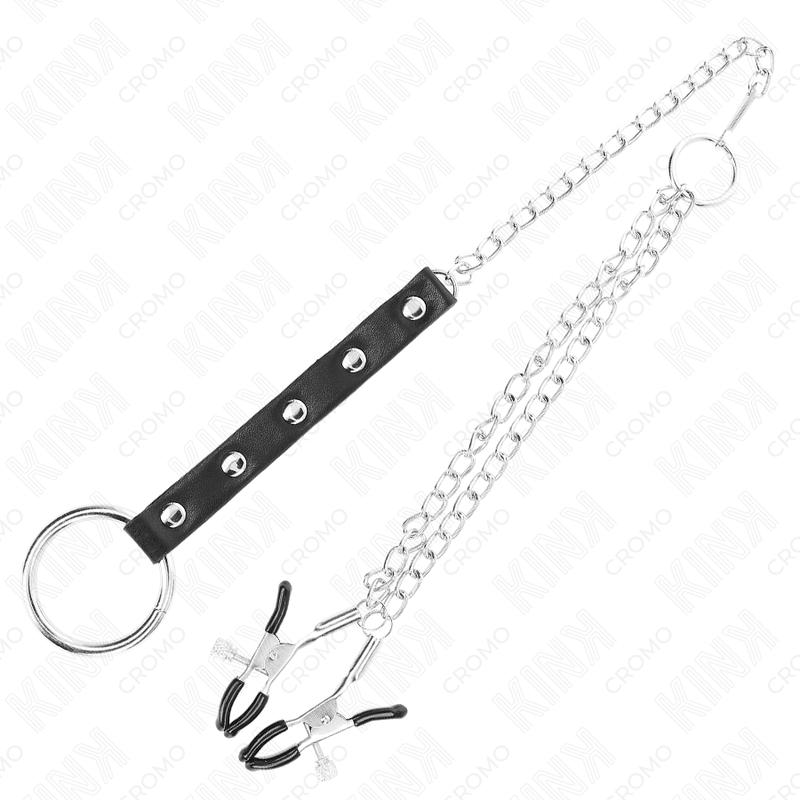 KINK - METALL-PENISRING MIT KETTE UND VERSTELLBAREN BRUSTKLAMMERN - Sexotim