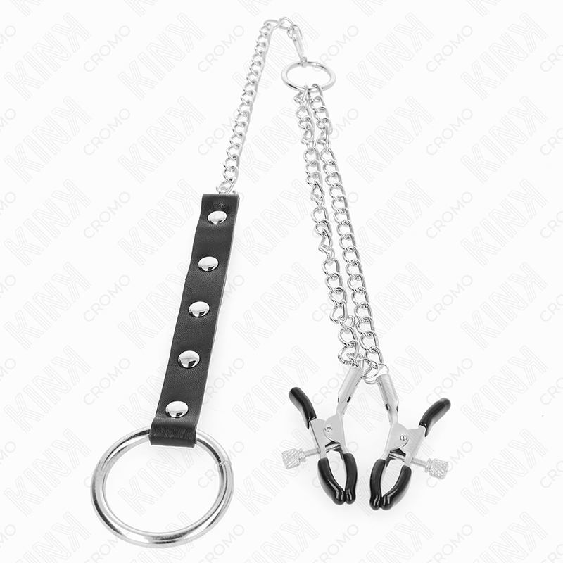 KINK - METALL-PENISRING MIT KETTE UND VERSTELLBAREN BRUSTKLAMMERN - Sexotim