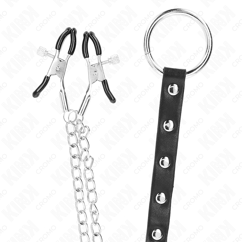 KINK - METALL-PENISRING MIT KETTE UND VERSTELLBAREN BRUSTKLAMMERN - Sexotim