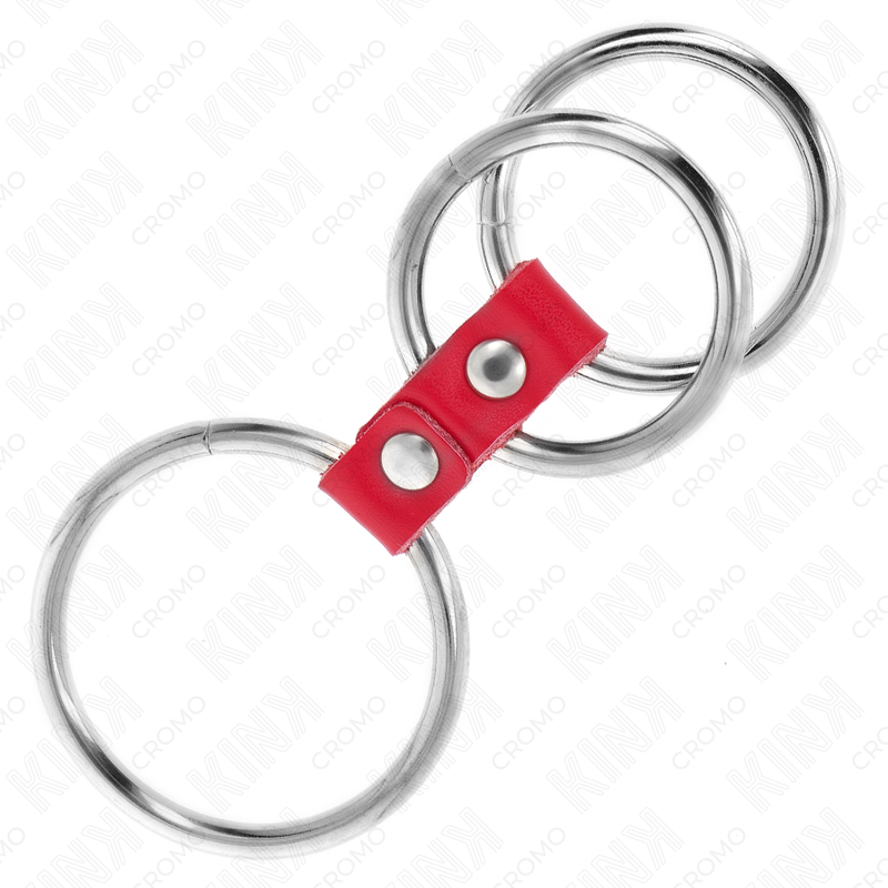 KINK - DREIFACH METALL PENISRING 3,7 CM BIS 5 CM VERBUNDEN MIT ROTEM LEDER - Sexotim