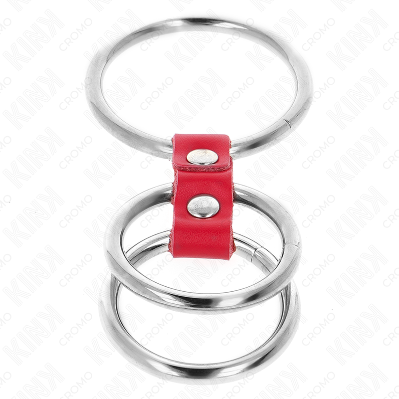 KINK - DREIFACH METALL PENISRING 3,7 CM BIS 5 CM VERBUNDEN MIT ROTEM LEDER - Sexotim