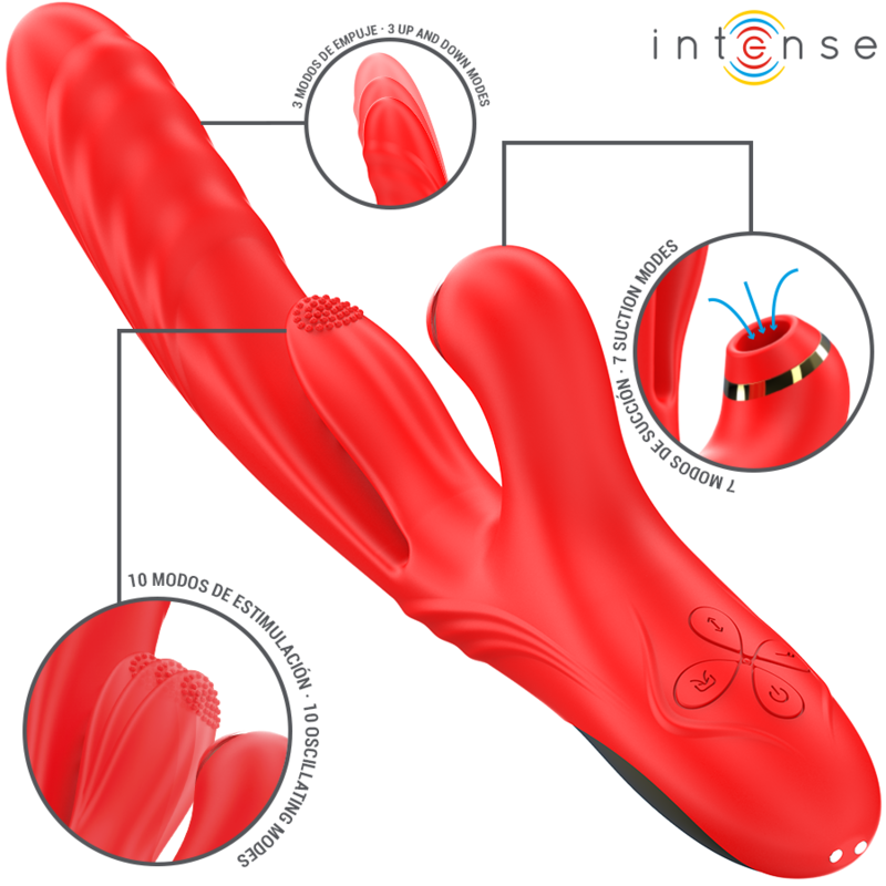 INTENSE - KAROL MULTIFUNKTIONSVIBRATOR STOSS & STIMULATION & SAUGUNG, ROT - Sexotim
