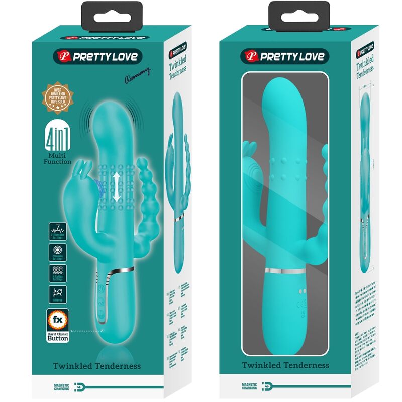 PRETTY LOVE - CAMMY 4 IN 1 MULTIFUNKTIONS-DREIFACHER RABBIT-VIBRATOR TÜRKIS - Sexotim