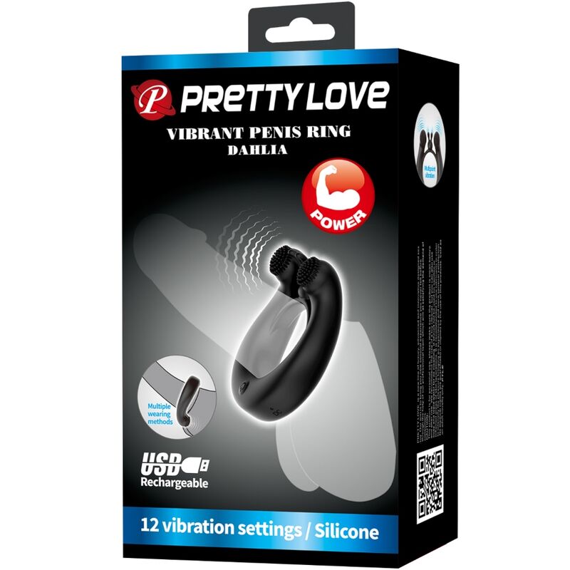 PRETTY LOVE - DAHLIA VIBRATIONSRING + KLITORISSTIMULATOR 12 VIBRATIONEN SCHWARZ - Sexotim