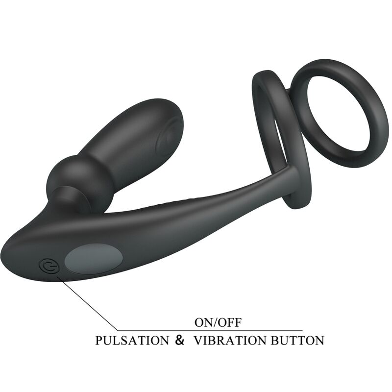 PRETTY LOVE - EMONI PENISRING + ANAL PLUG 12 VIBRATIONEN SCHWARZ - Sexotim